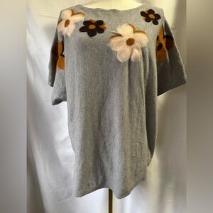 Aaeda Grey Floral Appliqué Short-Sleeve Knit Top